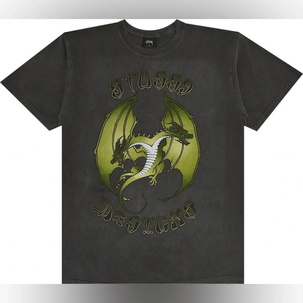 NWOT Stussy Double Dragon Pigment Dyed Tee 'Black' Size Medium